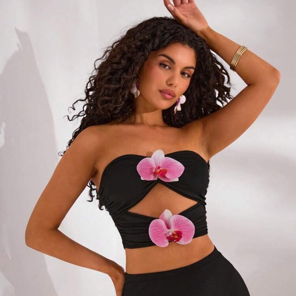 Opulessa Women's Holiday Floral Print Backless Halter Top Crop Shirt,Vacation